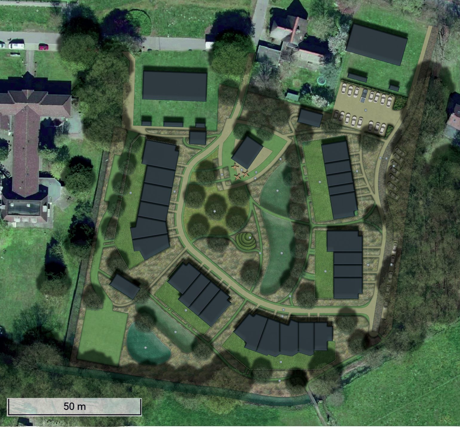 Ontwerp van het gemeenschappelijke terrein van Ecowonen De Glind
